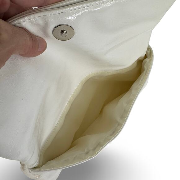 White Faux Patent Foldover Clutch Purse by Style & Co – Ruched Front Snap Close - Picture 9 of 16